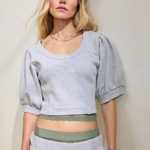 Aerie Light blue Puff Sleeve Crop Top